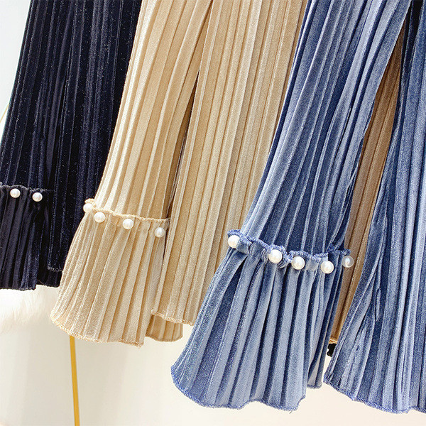 Bluză de damă elegantă din catifea cu perle în trei culori