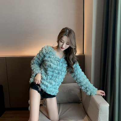 Női blúz rojtokkal szürke, zöld és fehér színben