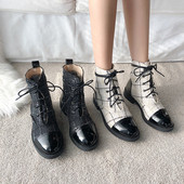 Cizme moderne de dama cu sireturi in alb-negru