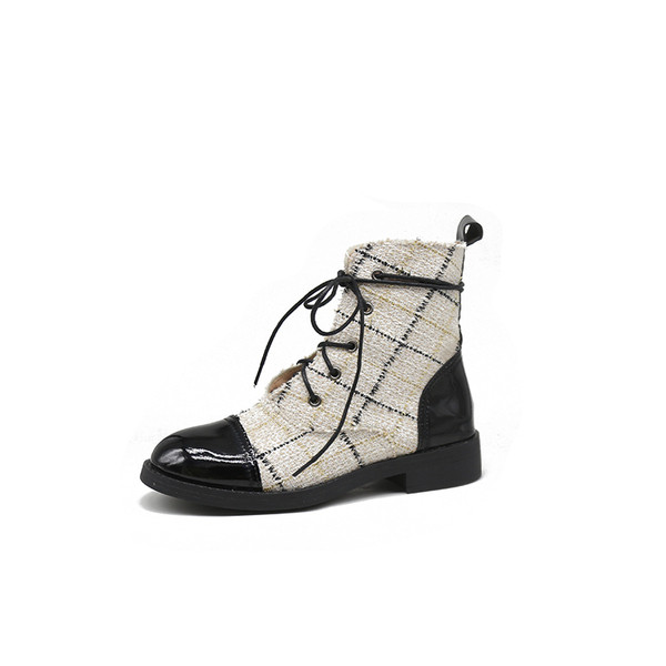 Cizme moderne de dama cu sireturi in alb-negru