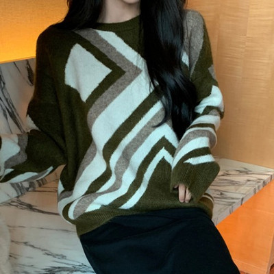 Γυναικείο φαρδύ πουλόβερ με χρωματιστό μοτίβο