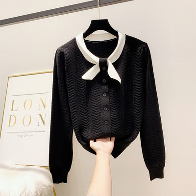 Pulover de dama modern cu panglica si nasturi in mai multe culori