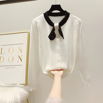 Pulover de dama modern cu panglica si nasturi in mai multe culori