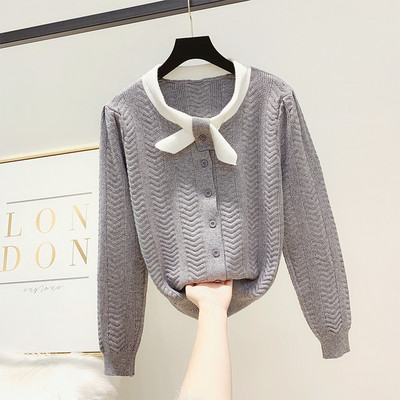 Pulover de dama modern cu panglica si nasturi in mai multe culori