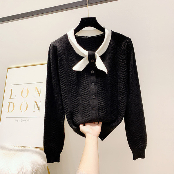 Pulover de dama modern cu panglica si nasturi in mai multe culori