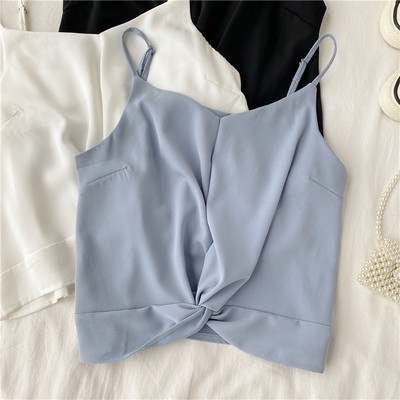 Μοντέρνο γυναικείο αμάνικο με λεπτούς ιμάντες σε λευκό, μπλε και μαύρο χρώμα