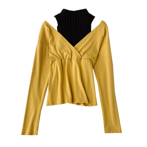 Bluză de damă modernă cu guler înalt și umeri goi în cinci culori