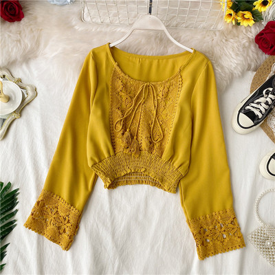 Μοντέρνα γυναικεία μπλούζα με κεντήματα και κορδόνια σε διάφορα χρώματα