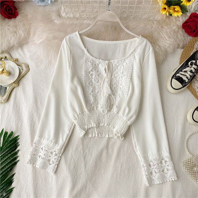 Μοντέρνα γυναικεία μπλούζα με κεντήματα και κορδόνια σε διάφορα χρώματα