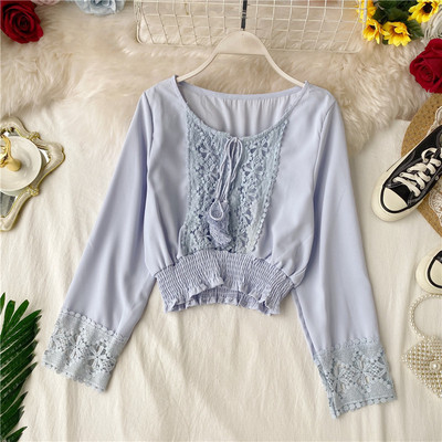 Μοντέρνα γυναικεία μπλούζα με κεντήματα και κορδόνια σε διάφορα χρώματα