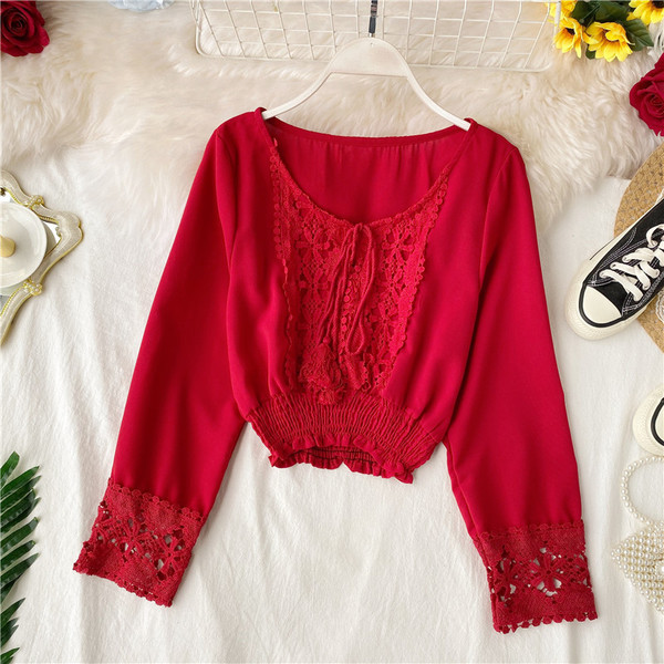 Μοντέρνα γυναικεία μπλούζα με κεντήματα και κορδόνια σε διάφορα χρώματα