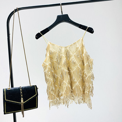 Maiou de dama model nou cu bretele subtiri si paiete in mai multe culori