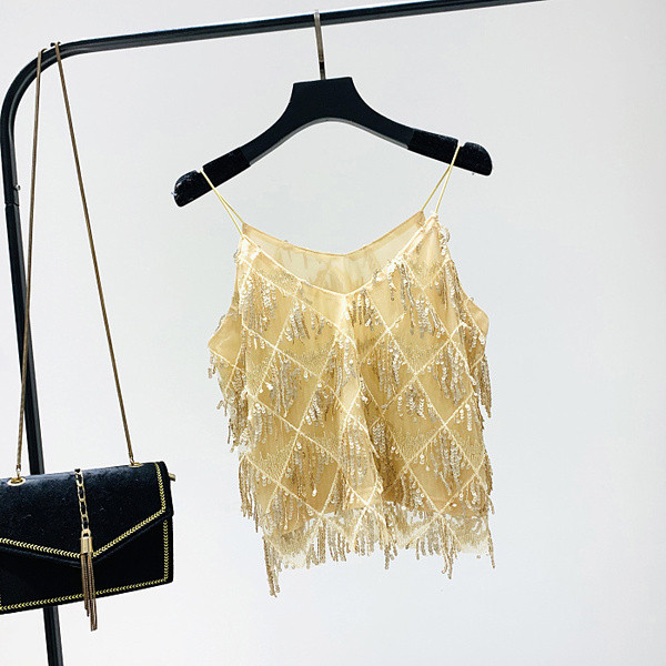 Maiou de dama model nou cu bretele subtiri si paiete in mai multe culori