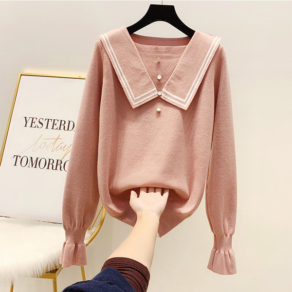 Γυναικείο πουλόβερ  με κουμπιά και κολάρο σε διάφορα χρώματα