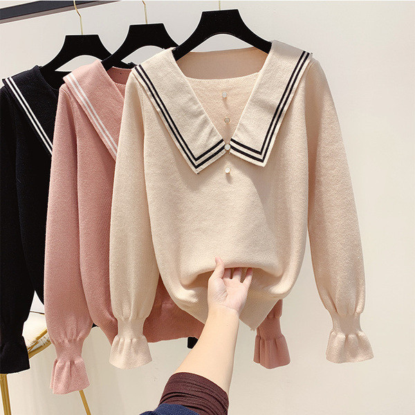 Γυναικείο πουλόβερ  με κουμπιά και κολάρο σε διάφορα χρώματα