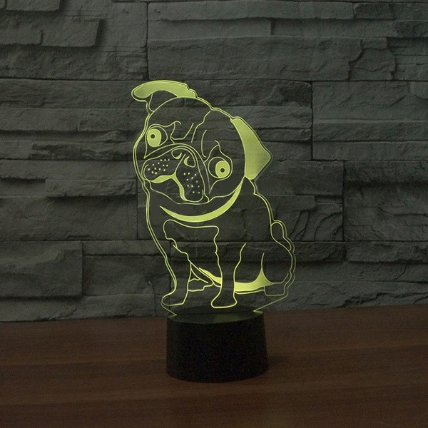  3D LED лампа със сензорно управление на цветовете във формата на куче 