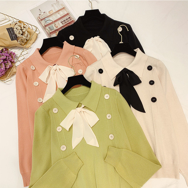 Γυναικείο πουλόβερ με κουμπιά και κορδέλα σε διάφορα χρώματα