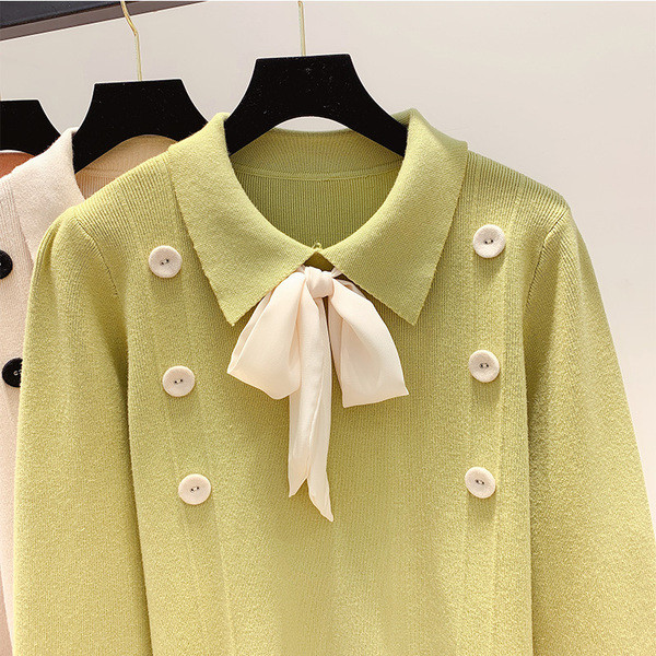 Γυναικείο πουλόβερ με κουμπιά και κορδέλα σε διάφορα χρώματα