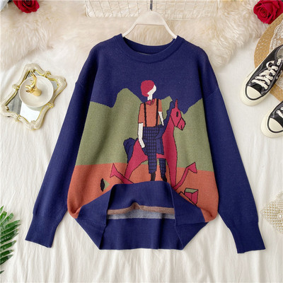 Alkalmi női pulóver rátéttel és ovális nyakkivágással