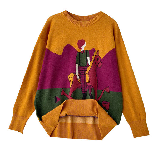 Alkalmi női pulóver rátéttel és ovális nyakkivágással