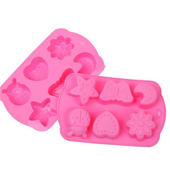 Удобна силиконова форма за печене с шест форми в розов цвята