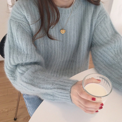 Pulover de dama modern model larg in albastru si roz