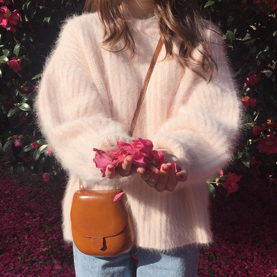 Pulover de dama modern model larg in albastru si roz