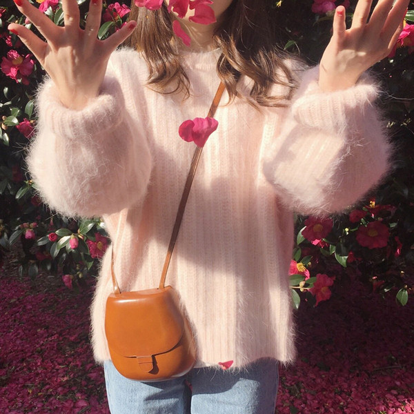 Pulover de dama modern model larg in albastru si roz