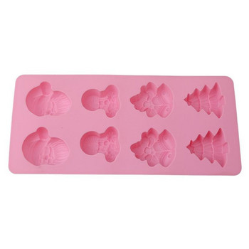 Силиконова форма за печене на осем коледни сладки в розов цвят
