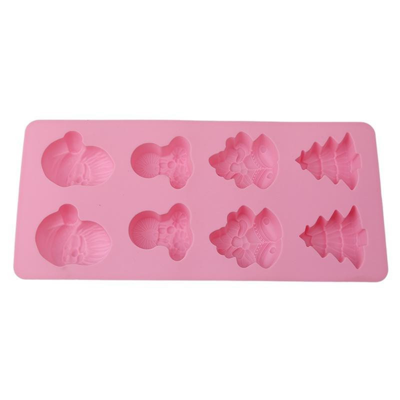 Formă din silicon pentru coacerea a opt fursecuri de Crăciun în culoarea roz