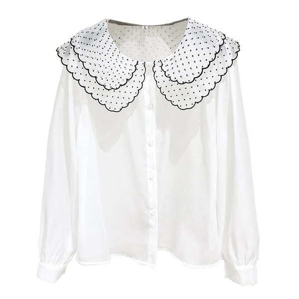 Cămașă modernă de damă cu decolteu O în alb