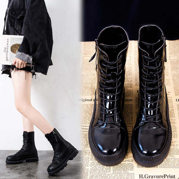 Cizme de dama cu sireturi si talpa aspra de culoare neagra - doua modele