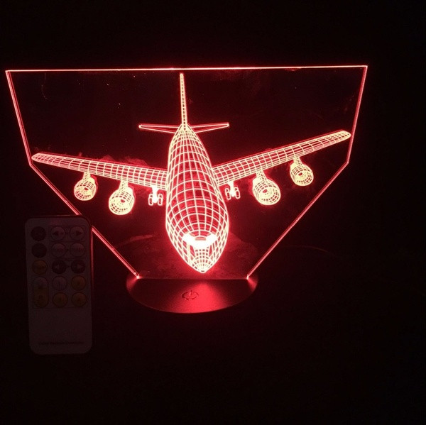 Lampă LED 3D de noapte cu control tactil al culorilor în formă de avion