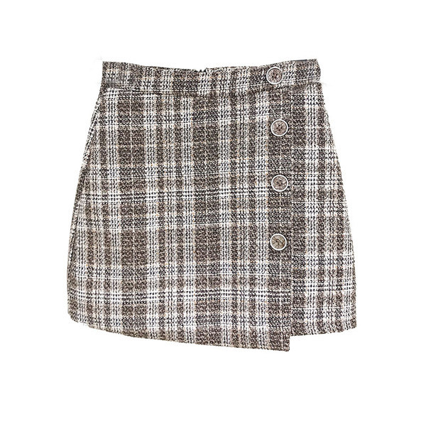 Fusta dama in carouri model nou cu nasturi de culoare maro