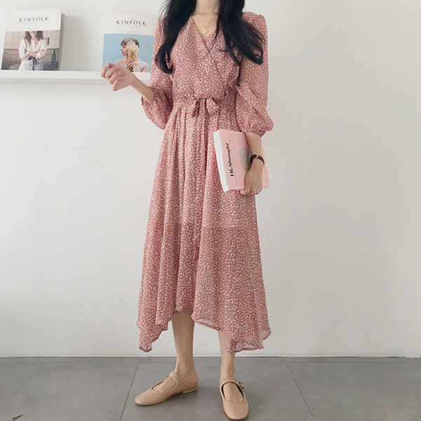 Rochie de primavara dama - model lung cu model floral