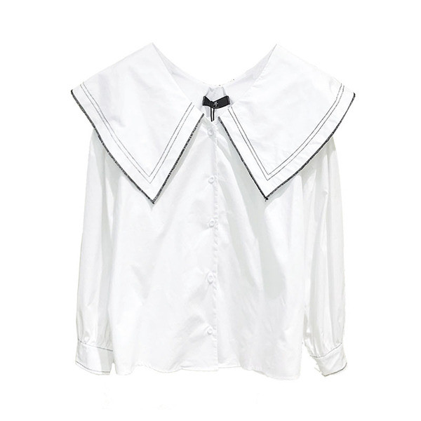 Cămașă modernă de damă cu mâneci lungi și nasturi în alb și albastru