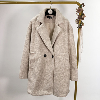 Palton lung de puf de damă cu nasturi și buzunare în două culori