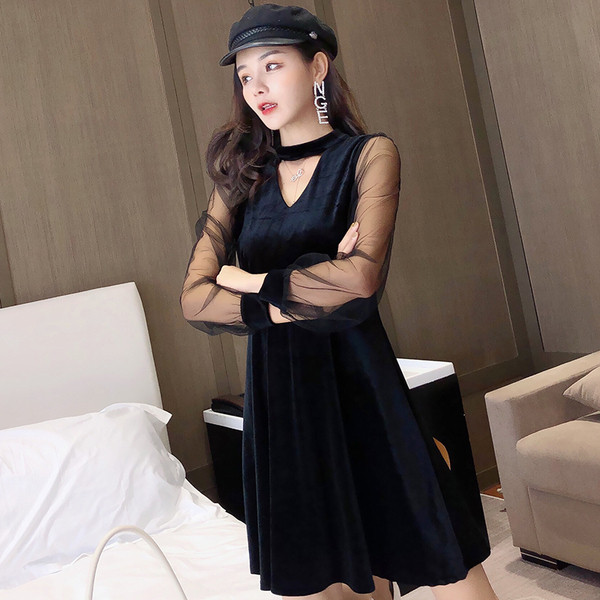 Rochie de dama din catifea de culoare neagra