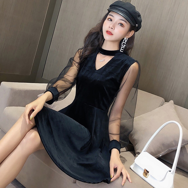 Rochie de dama din catifea de culoare neagra