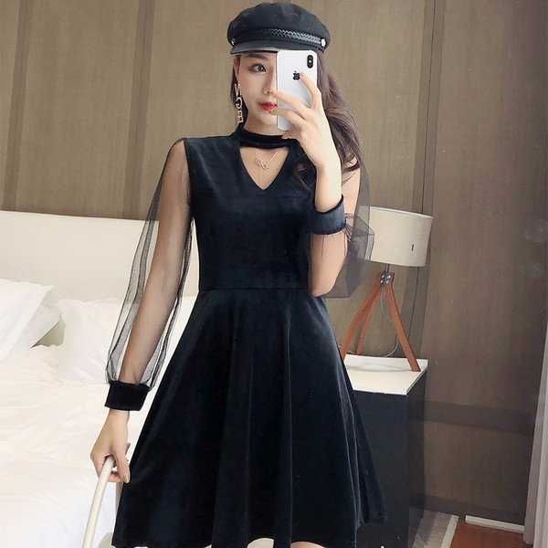 Rochie de dama din catifea de culoare neagra