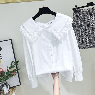 Camasa de dama model nou cu decolteu rotund si nasturi in roz si alb