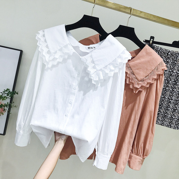 Camasa de dama model nou cu decolteu rotund si nasturi in roz si alb