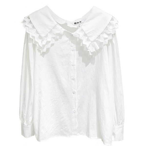 Camasa de dama model nou cu decolteu rotund si nasturi in roz si alb