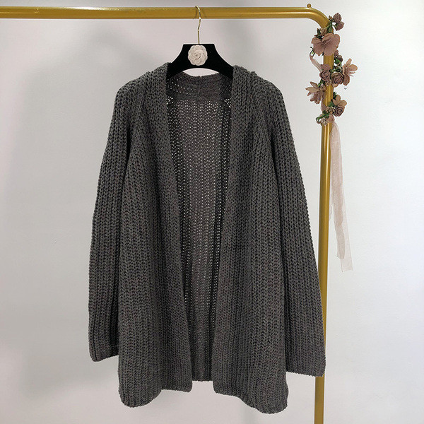 Cardigan lung tricotat fără închidere în galben și gri