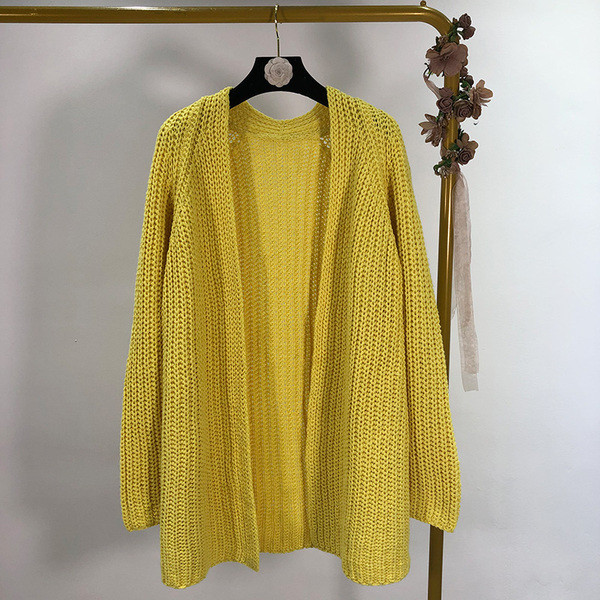 Cardigan lung tricotat fără închidere în galben și gri