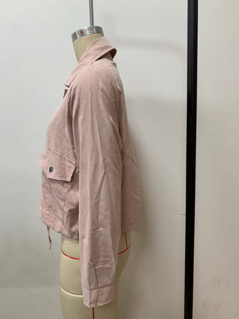 Jachetă de toamnă de damă modernă cu glugă și nasturi în culoarea roz