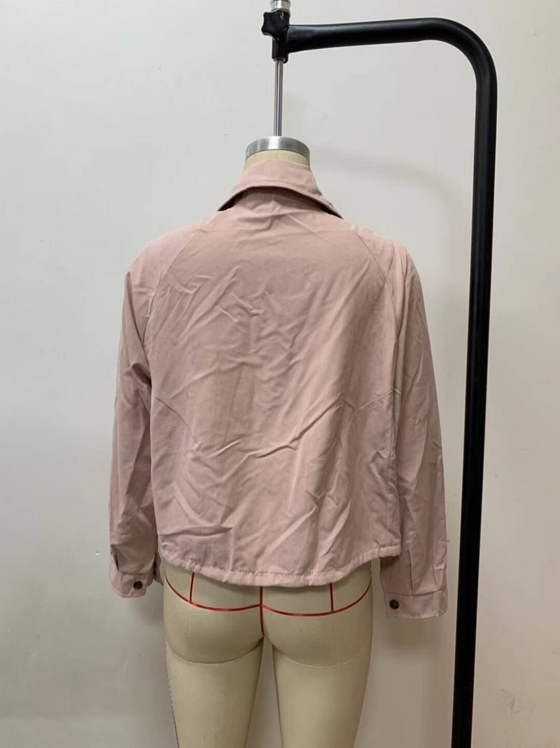 Jachetă de toamnă de damă modernă cu glugă și nasturi în culoarea roz