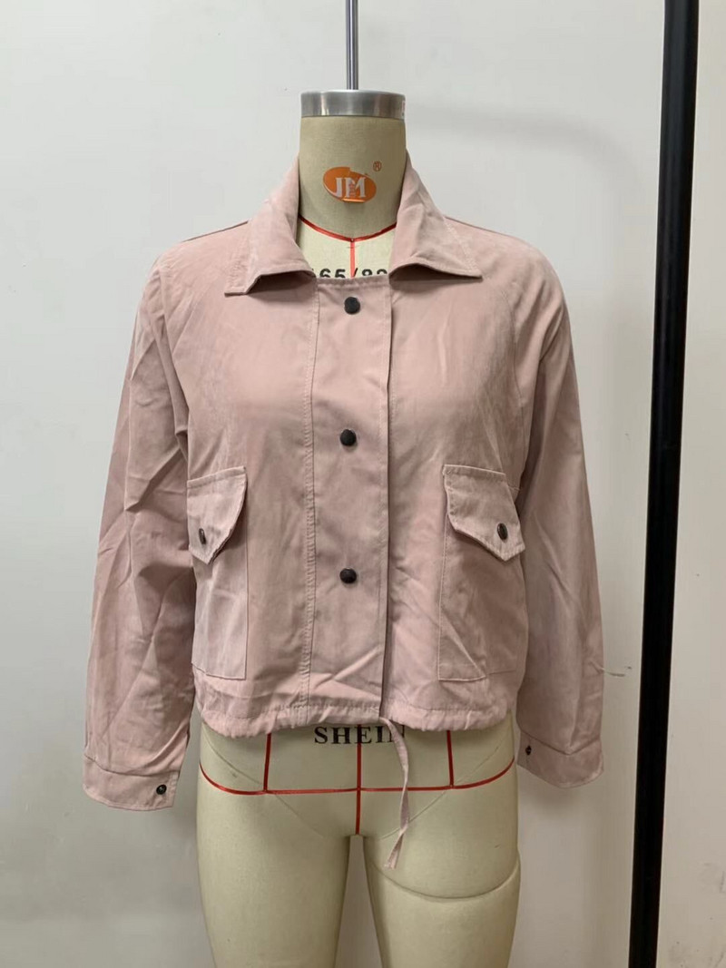 Jachetă de toamnă de damă modernă cu glugă și nasturi în culoarea roz