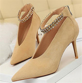 Pantofi de dama eleganti model ascutit cu pietre si toc subtire in trei culori