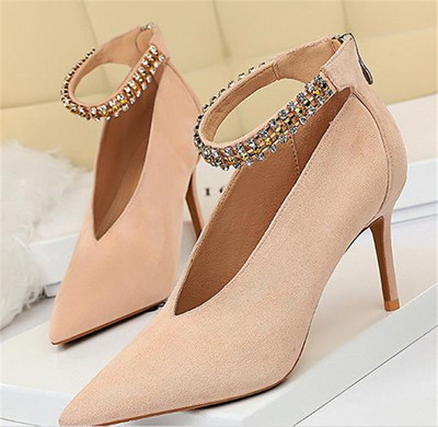 Pantofi de dama eleganti model ascutit cu pietre si toc subtire in trei culori